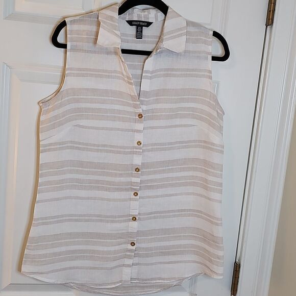Ellen Tracy Striped Linen Sleeveless Tunic Size M - Picture 1 of 9